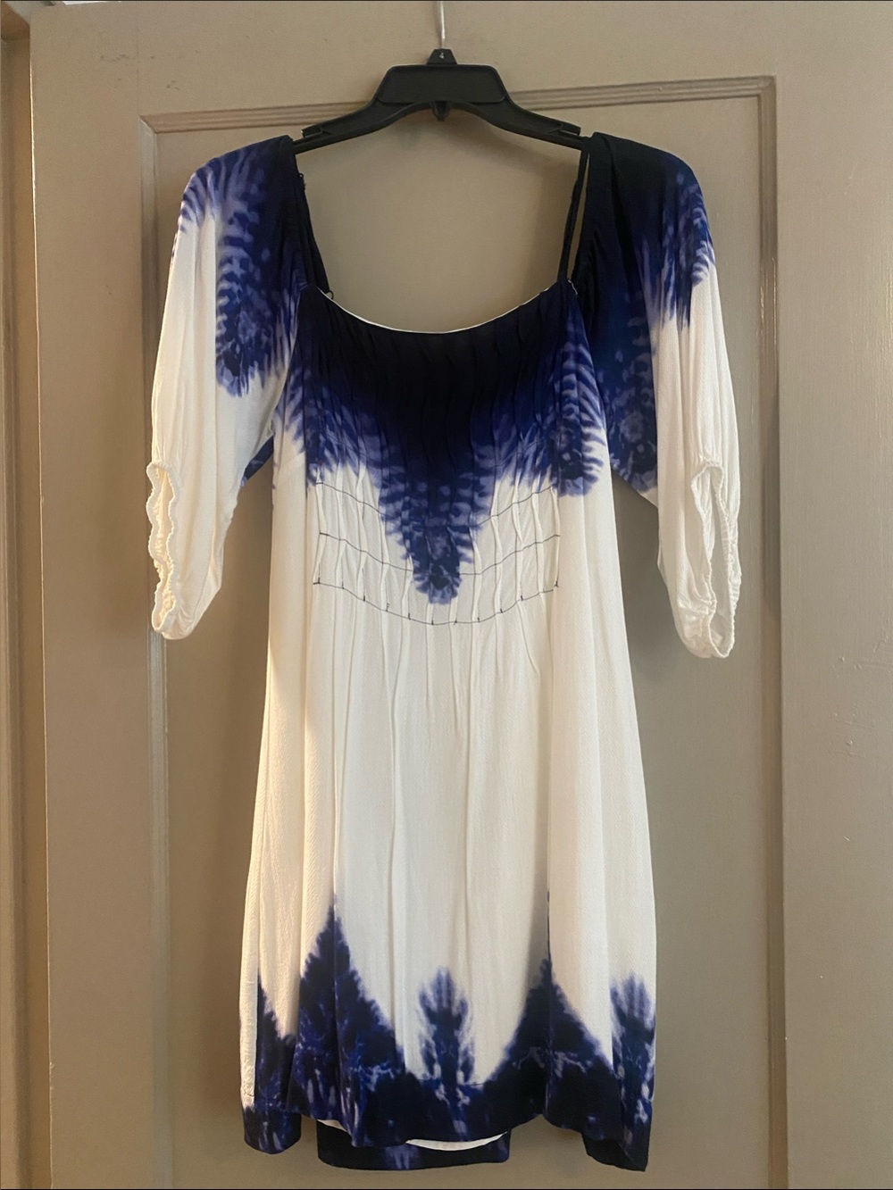 Urban Outfitters White and Navy Tie-Dye Mini Dress